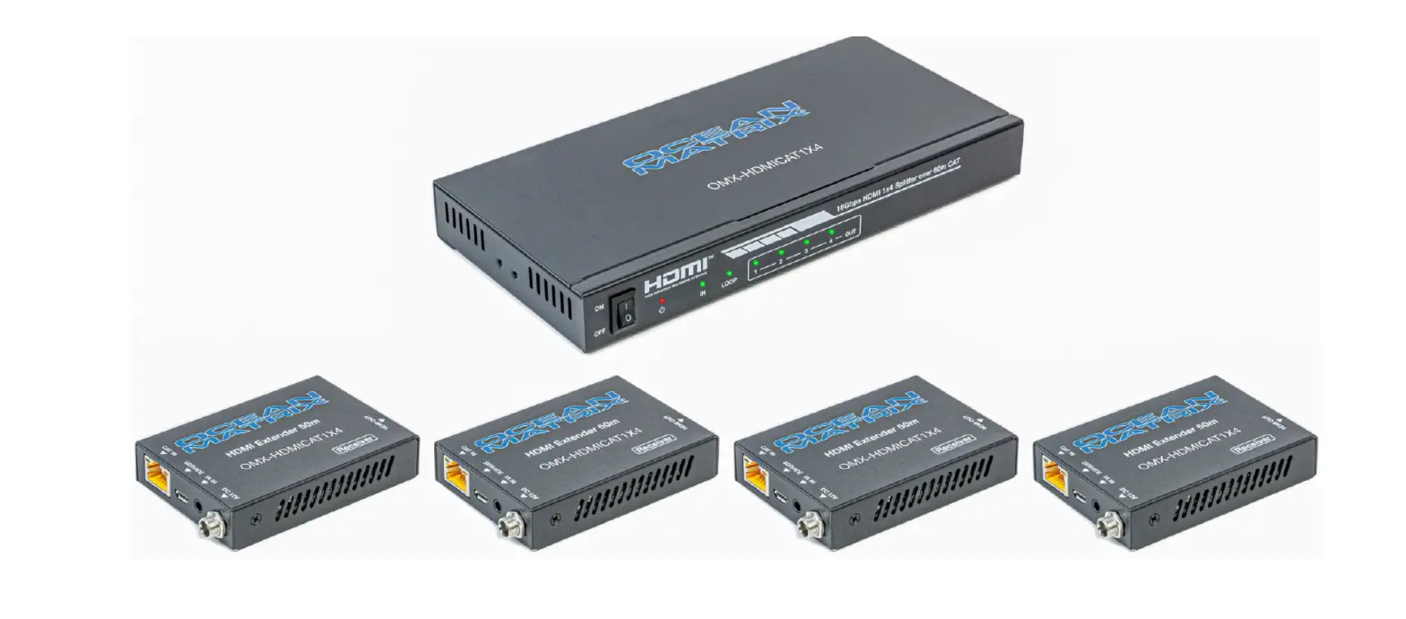 Ocean Matrix Omx-hdmicat1x4 18 Gbps Hdmi Splitter And Cat6-6a-7 Extender With 4 Receiver Instruction Manual