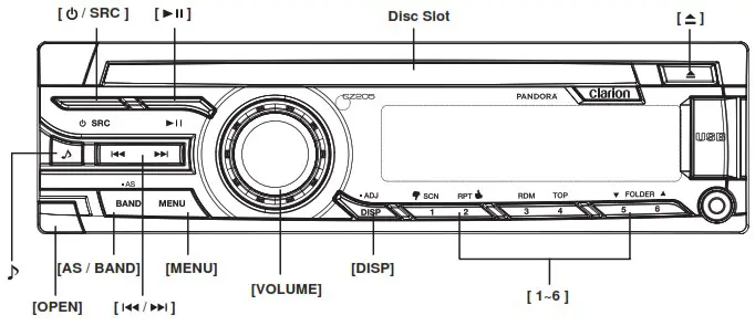 clarion CZ205 CD-USB MP3 WMA Receive - CONTROLS