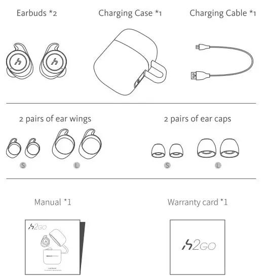 SOUNDSTREAM h2go True Wireless Sound Earbuds - Accessories list