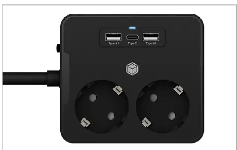 ICY BOX IB-MPS2220B-CH Twin Power Socket Strip USB Charger Desk Or Wall Mounting 1