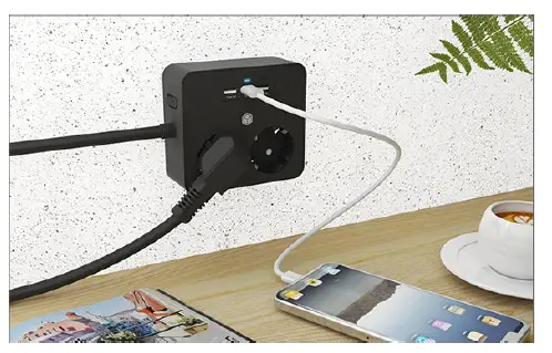 ICY BOX IB-MPS2220B-CH Twin Power Socket Strip USB Charger Desk Or Wall Mounting 2