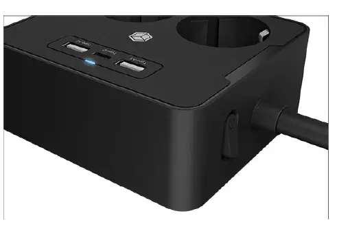 ICY BOX IB-MPS2220B-CH Twin Power Socket Strip USB Charger Desk Or Wall Mounting 3