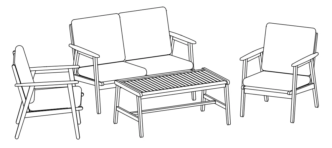 COSTWAY HW68969 4 Pcs Conversation Set With Cushion