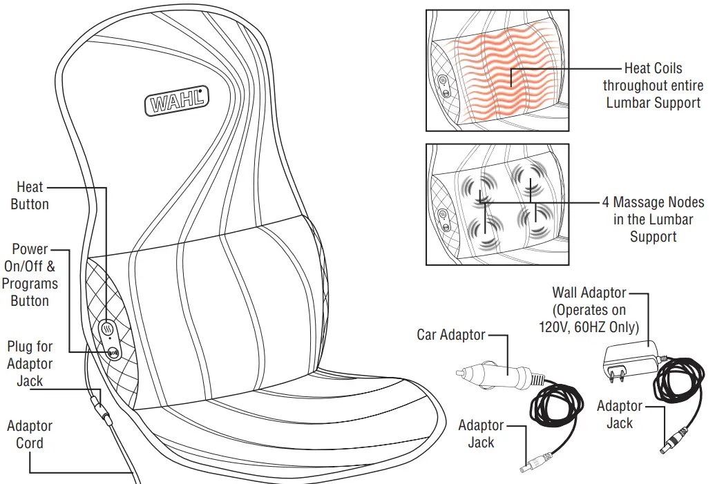 Wahl 04230 Heated Lumbar Massage Chair - Cushion Key Features