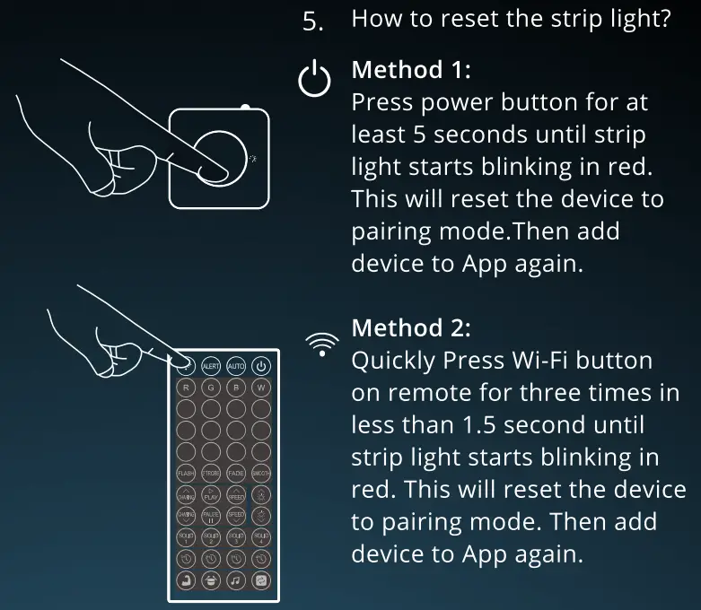 Lideka SMD 5050 RGBIC 5 Meter Dreamcolor LED Strip Light Instruction Manual - How to reset the strip light