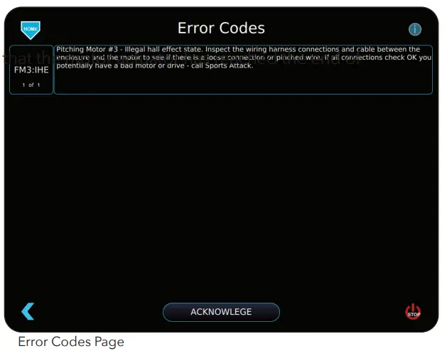 ELITE eHACK ATTACK 117 1100 Electronic Softball Pitching Machine - Error Codes