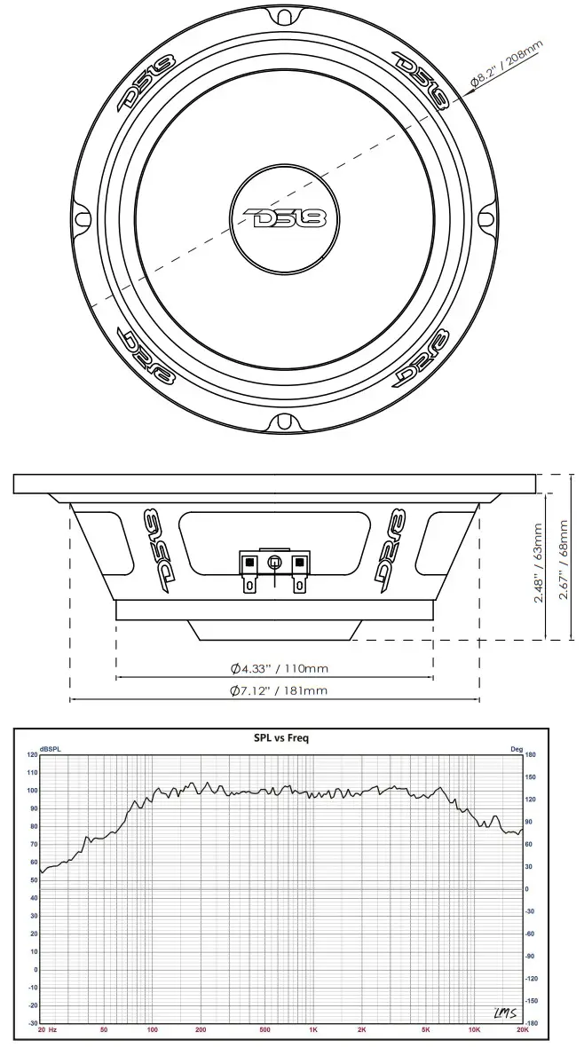 DS18 PRO NS8 4 8 Inch Shallow Neodymium Mid Range Loudspeaker 400 Watts 4 Ohm - PRO