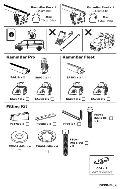 Rhino ID2PR FL KammBar Aluminium Roof Bars