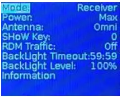Receiver menu screen