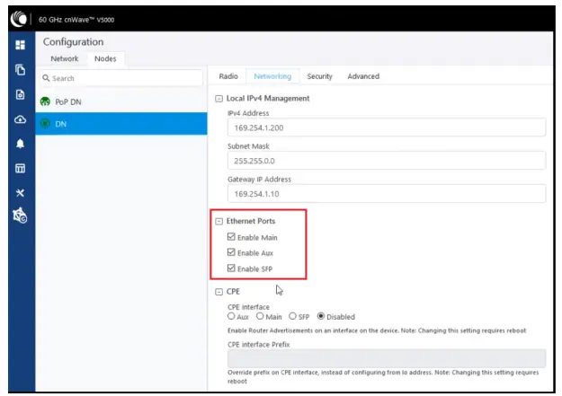 Cambium Networks cnWave 60 GHz V5000 Distribution Node - Networking page
