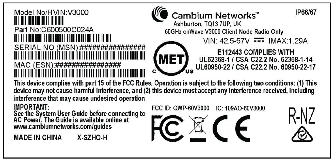 Cambium Networks cnWave 60 GHz V5000 Distribution Node - Node Radio only
