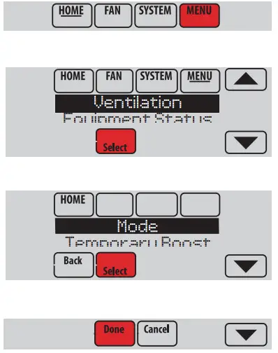 Honeywell TH8110R1008 Vision PRO 8000 Touch - Adjusting ventilation settings
