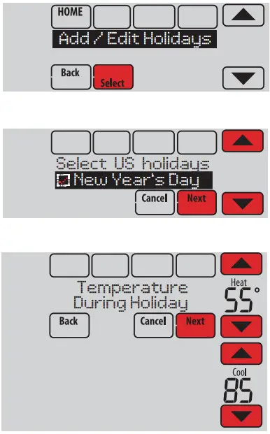 Honeywell TH8110R1008 Vision PRO 8000 Touch - Setting holiday schedule