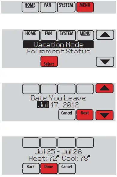 Honeywell TH8110R1008 Vision PRO 8000 Touch - Setting vacation hold