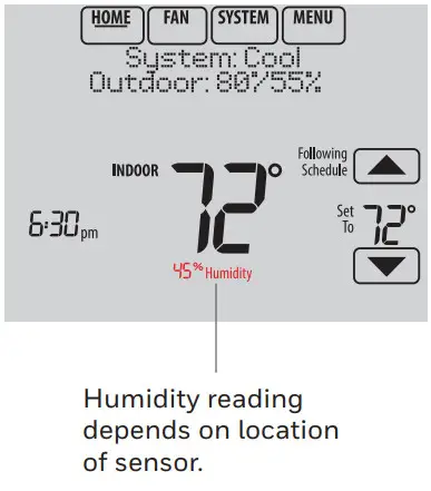 Honeywell TH8110R1008 Vision PRO 8000 Touch - humidity display