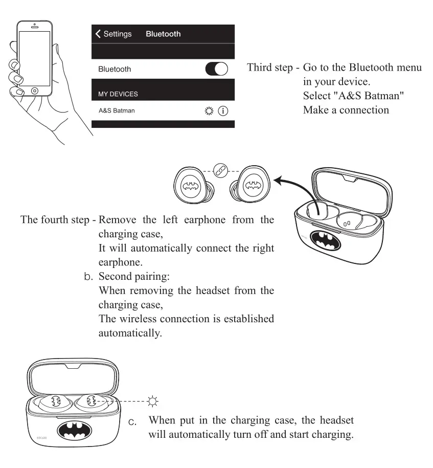A&S Batman TWS Headphone Wireless Charge TWS02SE - Bluetooth Pairing 2