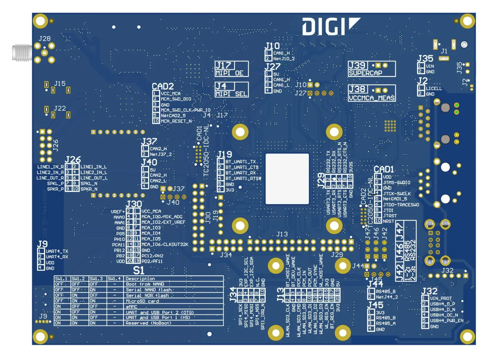 DIGI ConnectCore MP15 Development Board - Bottom view