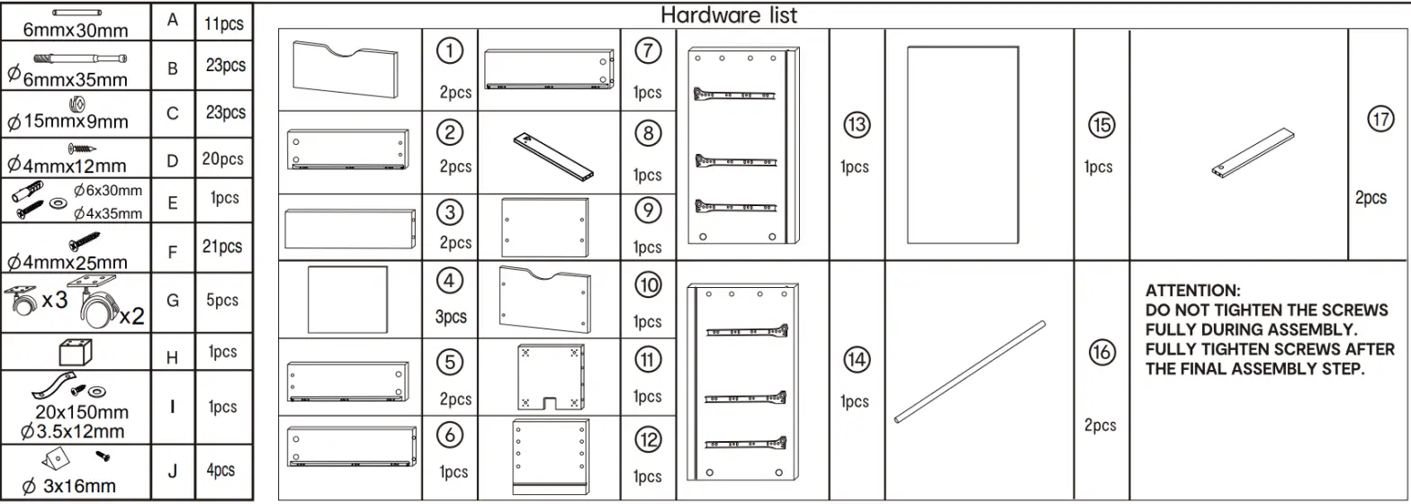 Kmart Desk Drawers 42936923 Oak Look - hardware list