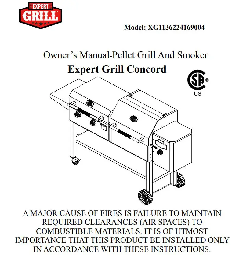 EXPERT GRILL XG1136224169004 3-In-1 Pellet Grill Smoker and Propane Gas Griddle Owner's Manual