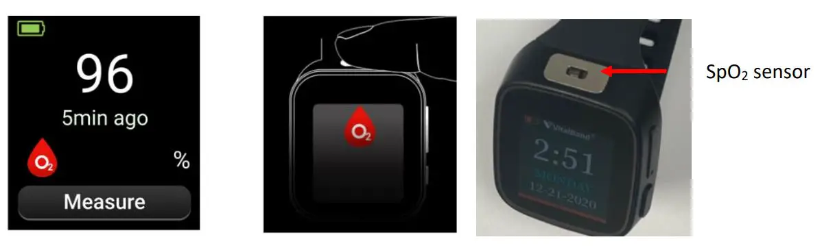 VITALBAND VB2 Smart Watch - Navigate to spo2 screen and place finger on the top sensor