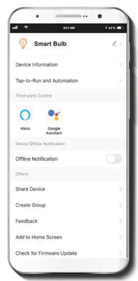 NEXXT SOLUTIONS NHB W110 Smart WiFi LED Tunable Bulb - Settings