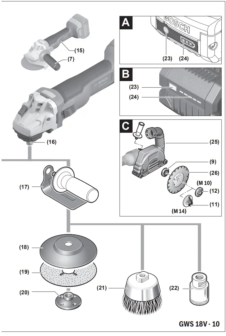 BOSCH GWS 18V 10 Professional Cordless Angle Grinder - Fig 1
