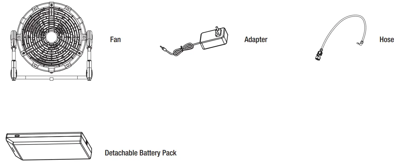 HAMPTON BAY FE30 DM 12 Rechargeable DC Misting HV Fan - PACKAGE CONTENTS
