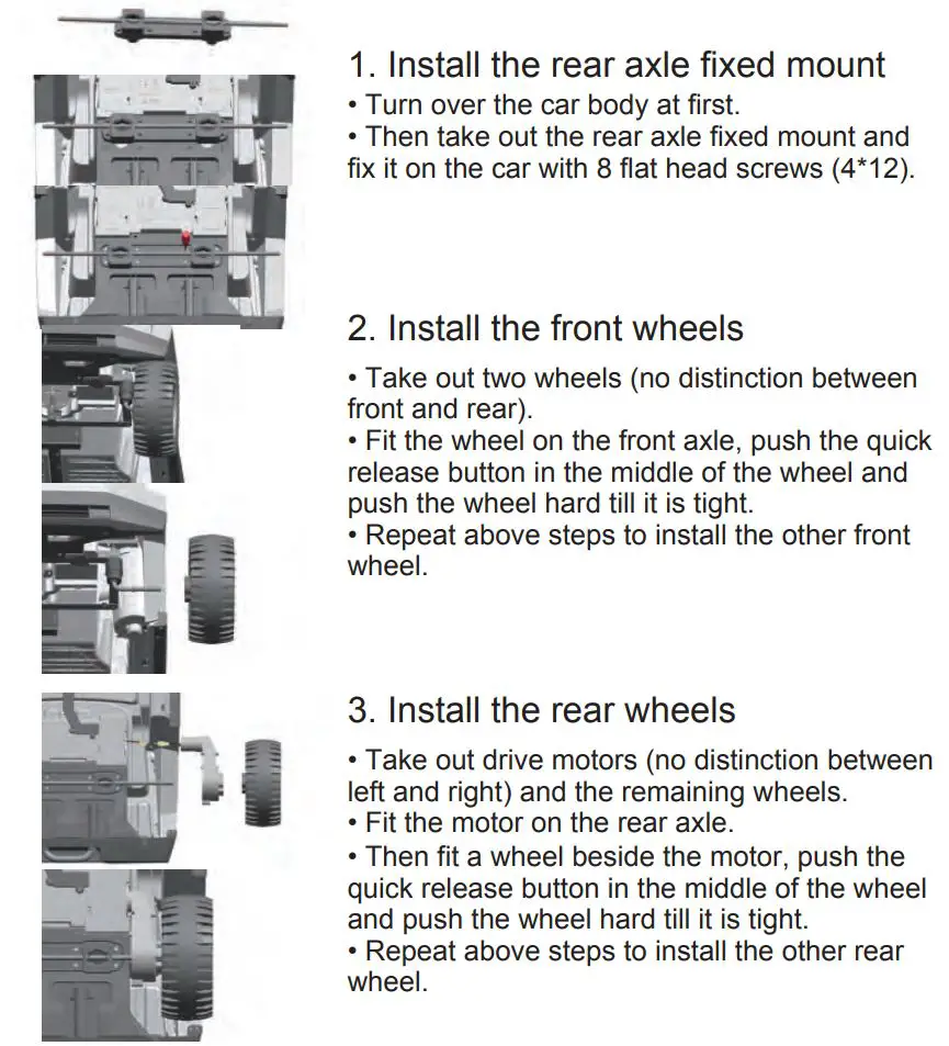 Pinghu City Jujun Vehicle BRD-2102 Childrens Ride On Car Instruction Manual - Assembly Steps
