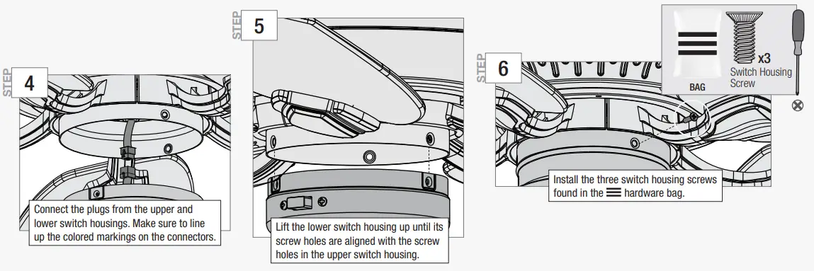 Hunter 51856 Crestfield 52 Inch Ceiling Fan with 3 LED Lights - Assembling the Light