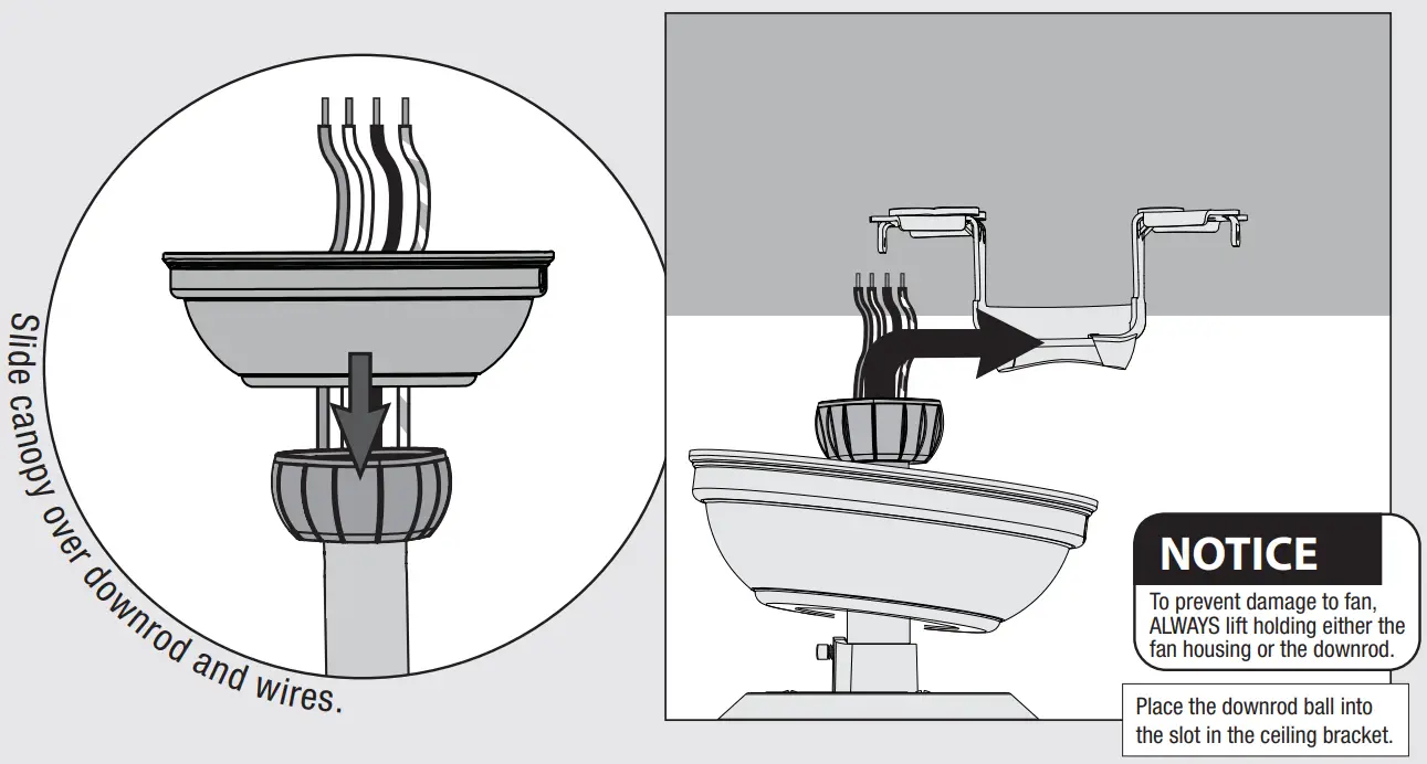 Hunter 51856 Crestfield 52 Inch Ceiling Fan with 3 LED Lights - Hanging the Fan