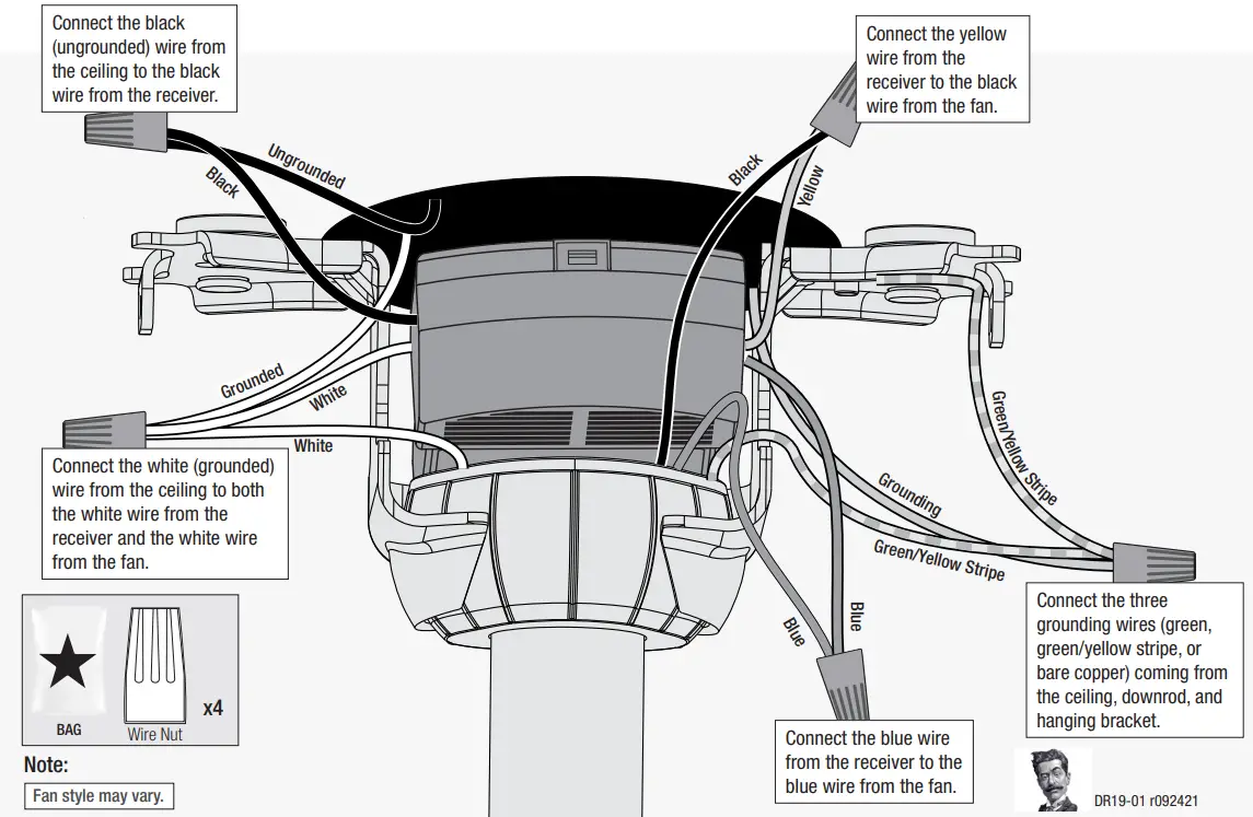 Hunter 51856 Crestfield 52 Inch Ceiling Fan with 3 LED Lights - Wiring the Fan2