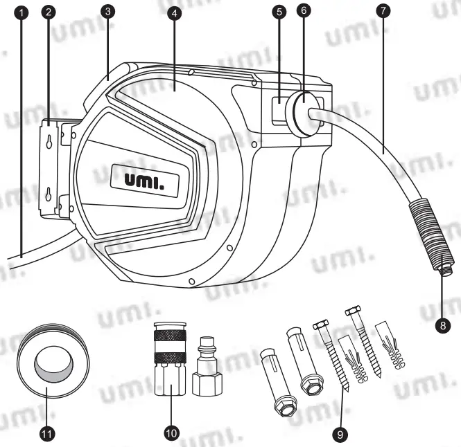 UMI UM19054AU 15M Retractable Air Hose Reel-fig2