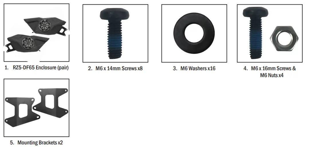 SSV WORKS RZ5 Q5KRC 5 Speaker Plug and Play Kit Kicker - PARTS LIST IMAGES 1