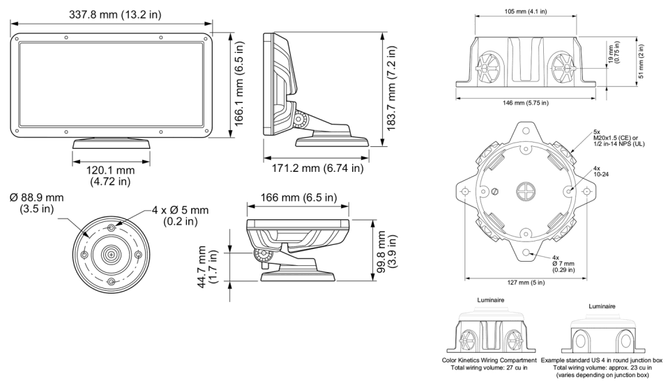 COLOR KINETICS 4000 K 100 277 VAC 80° Spread Lens Black Housing BIS - fig