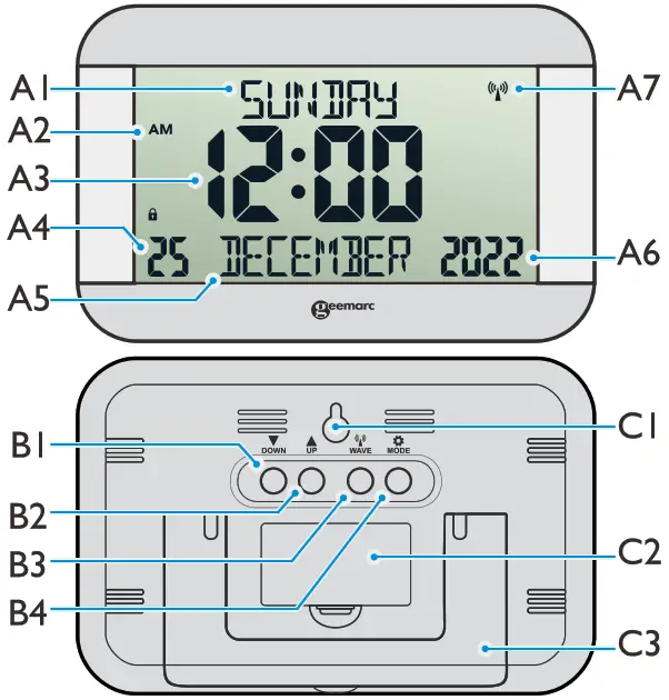 geemarc Viso 8 Radio Controlled Calendar Clock - Unit Appearance 