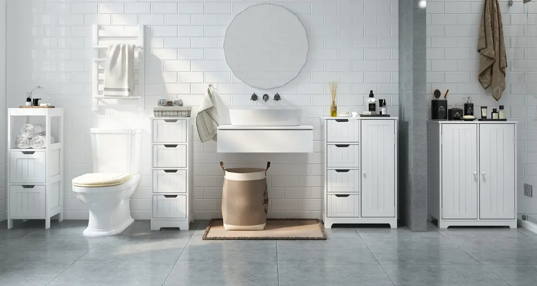 Meerveil H1071bc06wt Bathroom Cabinet With 2 Drawers Adjustable Instruction Manual