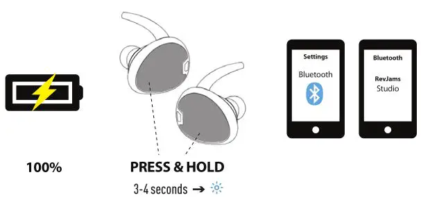 RevJams Studio TWS True Wireless Stereo Sport Earbuds - PAIRING YOUR HEADSET