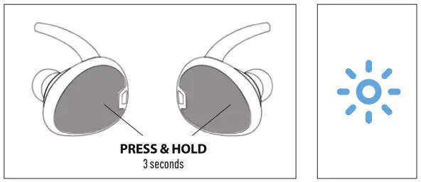 RevJams Studio TWS True Wireless Stereo Sport Earbuds - POWERING ON THE HEADSET