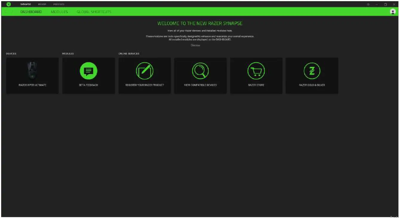RAZER Viper Ultimate Wireless Mouse - Dashboard