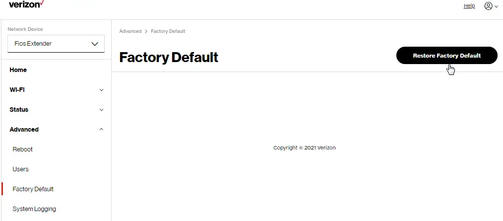 Extender Factory Default options