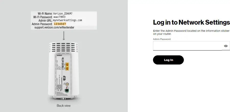 Extender login screen
