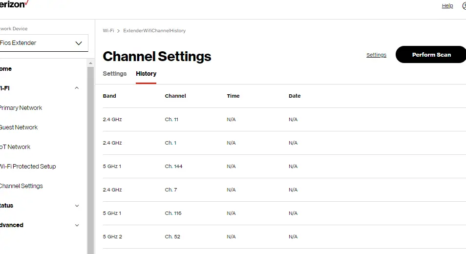 Wi-Fi: Channel Settings - History