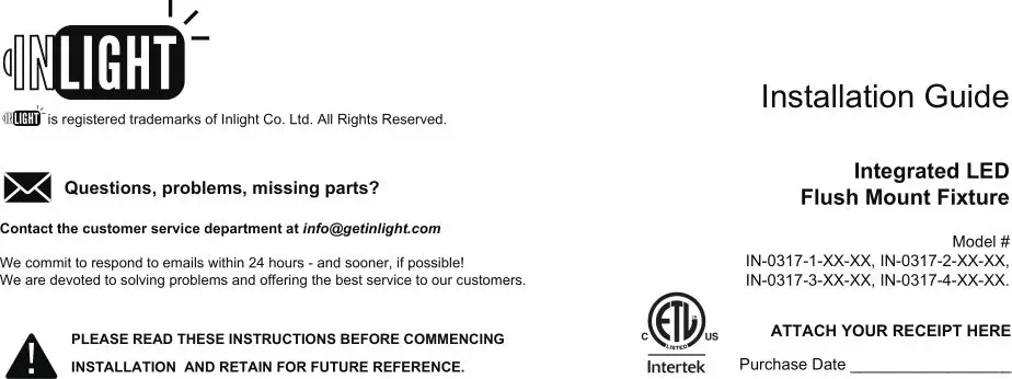 INLIGHT Integrated LED Flush Mount Fixture Installation Guide
