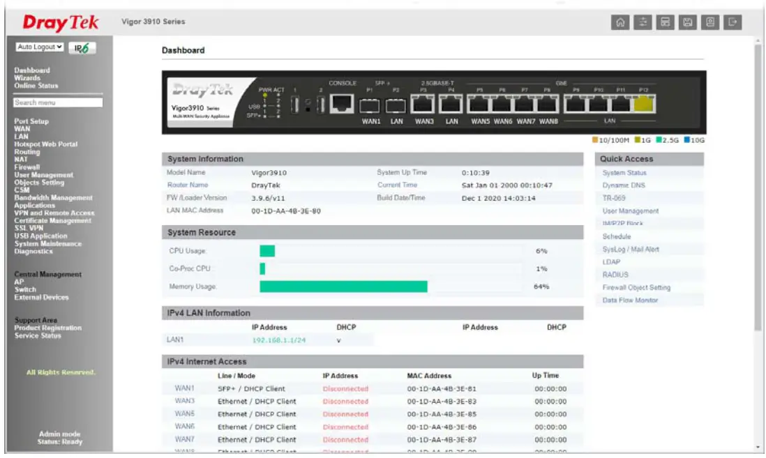 DrayTek Vigor 3910 Series Multi Wan Security Router- 12