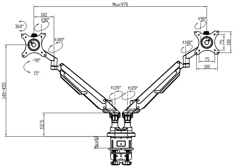 EFFYDESK ED PMONA DA Aircraft Aluminum Dual Monitor Arms - Fig 10