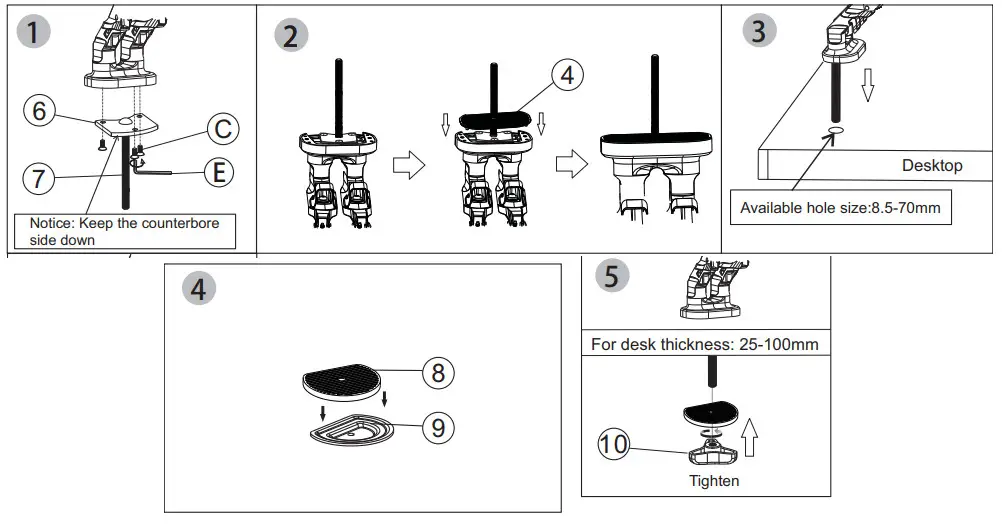 EFFYDESK ED PMONA DA Aircraft Aluminum Dual Monitor Arms - Fig 4