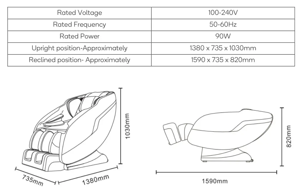 kogan S1 ZERO-GRAVITY HEATED SHIATSU MASSAGE RECLINER CHAIR - SPECIFICATIONS
