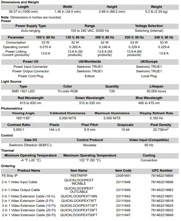 CHAUVET PROFESSIONAL F6 Video Pixel Pitch Video Strip IP fig 8