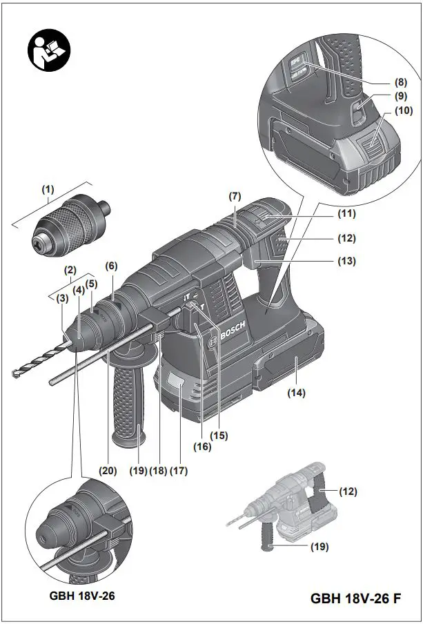 BOSCH GBH 18V-26 F Cordless Rotary Hammer Instruction Manual - Product overview