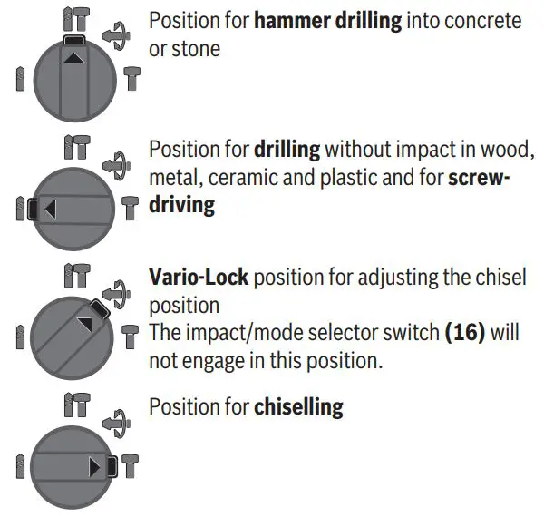 BOSCH GBH 18V-26 F Cordless Rotary Hammer Instruction Manual - Setting the Operating Mode